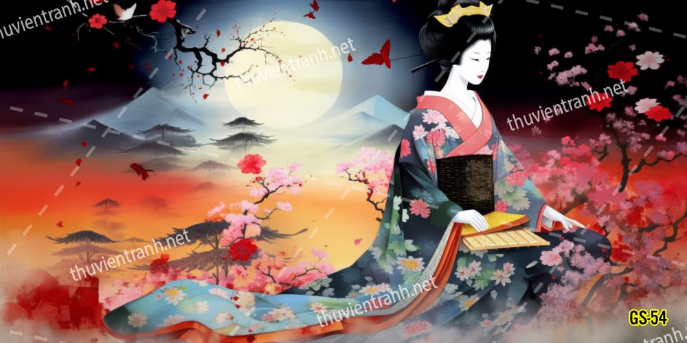 Tranh dán tường hoa cô gái Geisha Nhật Bản-GS-54 - Tranh tường chất lượng cao